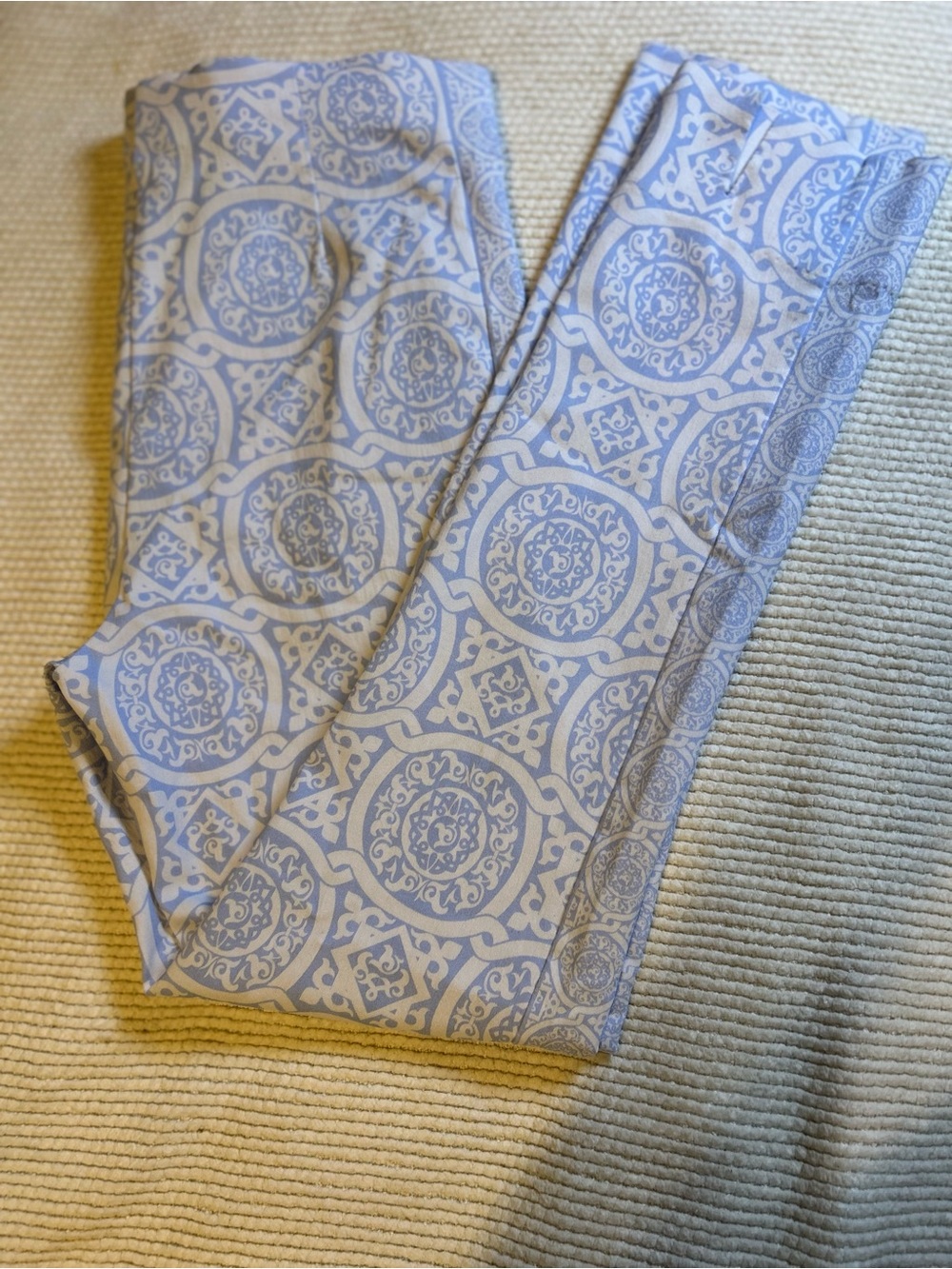 Gretchen Scott Designs Pale Blue & White Cropped Printed Pants